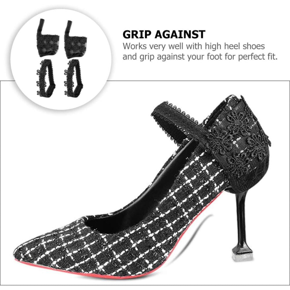 2 Pairs High Heels Shoe Straps Lace Elastic Anti-Slip Secure Fit Black