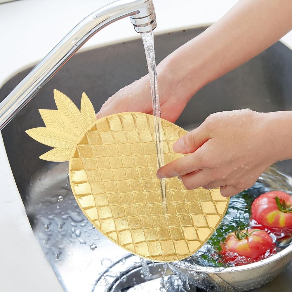 Wooden Serving Tray Large Golden Pineapple for Home Snacks and Fruit Display