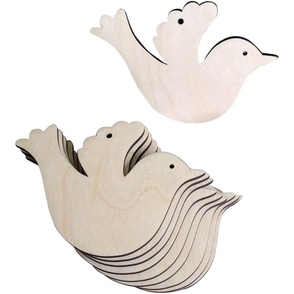 10pcs Wooden Christmas Bird Hanging Ornament, Carved Craft Decor with Rope for Door and Home Party