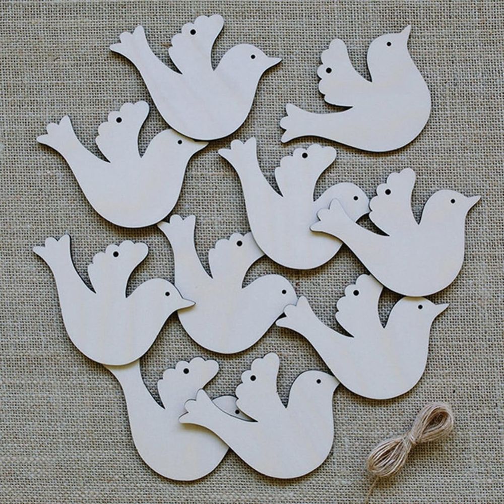 10pcs Wooden Christmas Bird Hanging Ornament, Carved Craft Decor with Rope for Door and Home Party