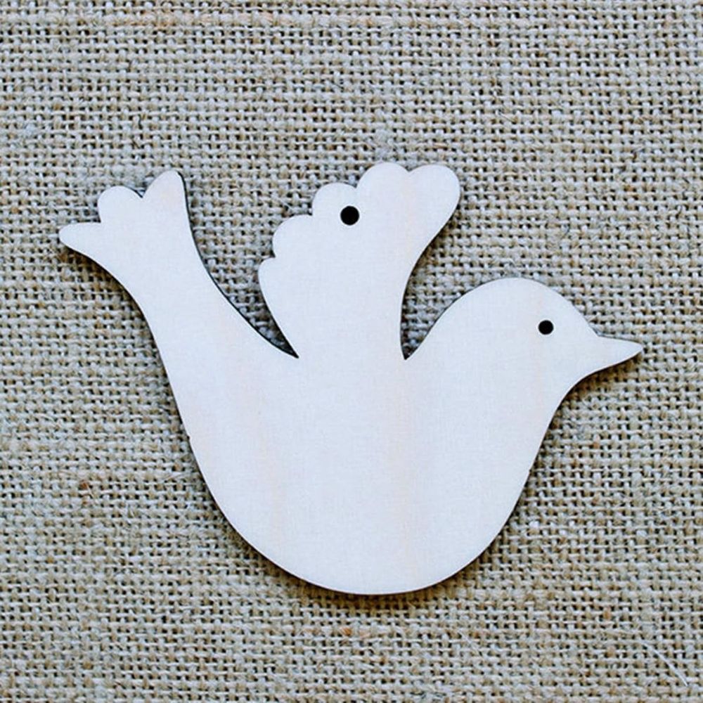 10pcs Wooden Christmas Bird Hanging Ornament, Carved Craft Decor with Rope for Door and Home Party