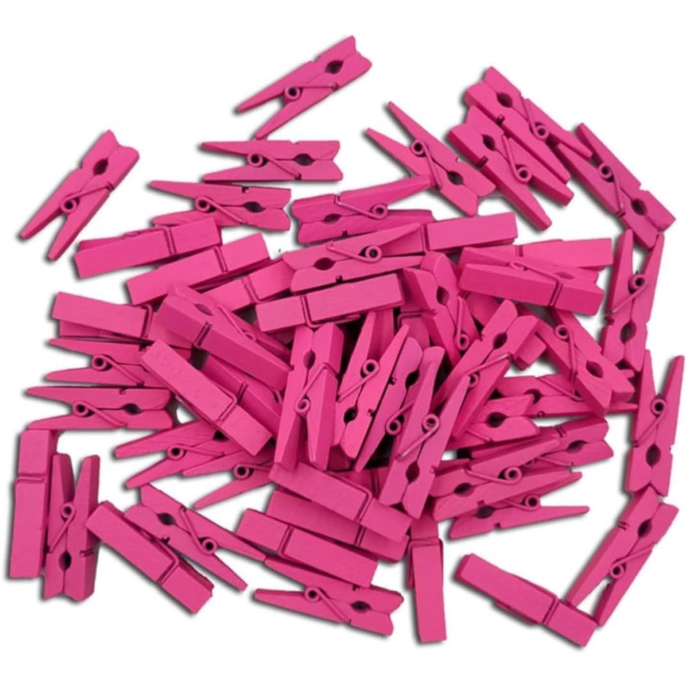 100PCS Colored Wooden Clips, Mini Natural Wood Metal Photo Hanging Clips, Compact Size for Cards, Collages, and Displays