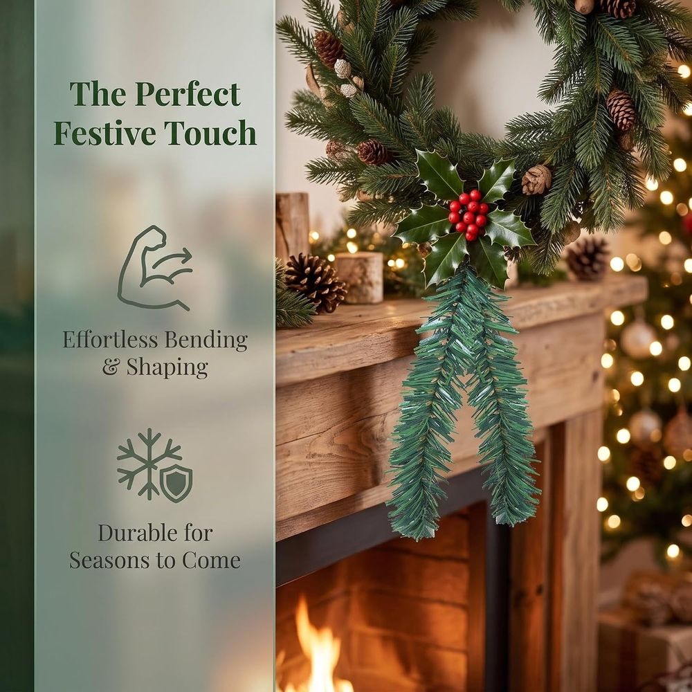 24pcs Faux Pine Stems Green PVC Flexible Twist Ties, 12 Inch for Christmas Decor Garland