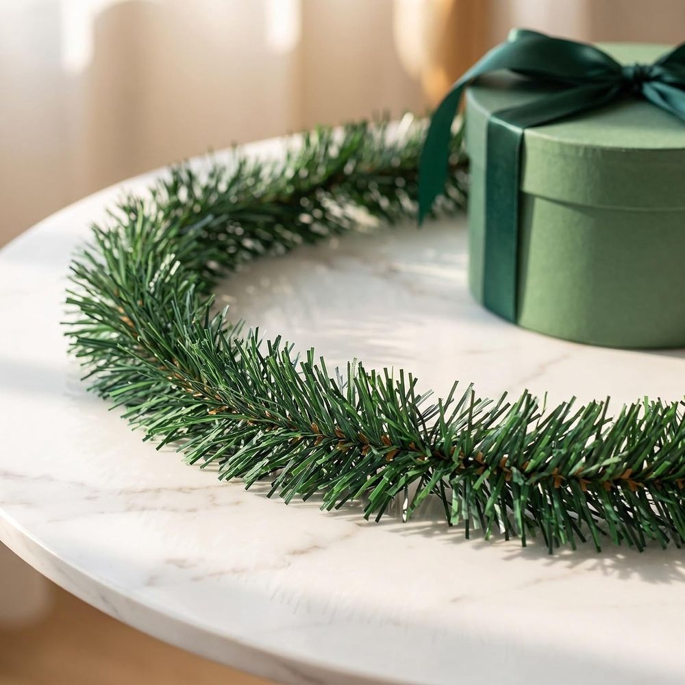 24pcs Faux Pine Stems Green PVC Flexible Twist Ties, 12 Inch for Christmas Decor Garland