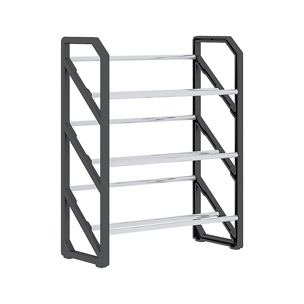3-Tier Shoe Rack Storage, Stainless Steel Shoe Organizer Stand, Angled Stackable Shoe Rack Shelf up to 6 Pairs, Shoe Tower for High Heels Sneakers, Shoe Rack for Closet Entryway (Black)