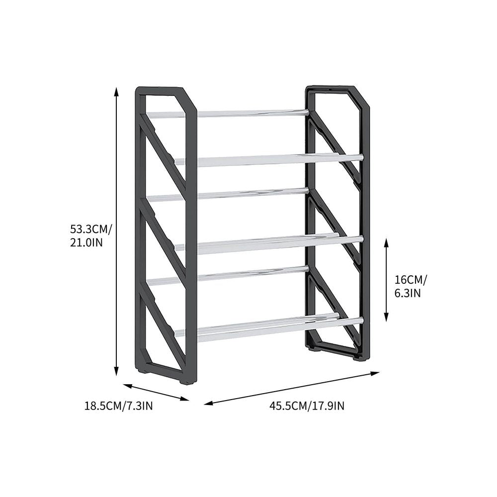 3-Tier Shoe Rack Storage, Stainless Steel Shoe Organizer Stand, Angled Stackable Shoe Rack Shelf up to 6 Pairs, Shoe Tower for High Heels Sneakers, Shoe Rack for Closet Entryway (Black)