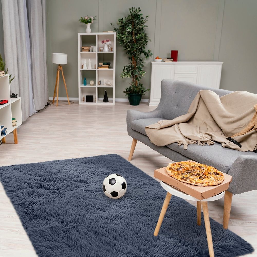 Area Rugs for Living Room, Fluffy 3.28x5.2ft Grey Large Shag Bedroom Carpet, Shaggy Rugs for Bedroom, Big Living Room Rugs, Soft  Rug Non Slip Reduce Noise Room Decor