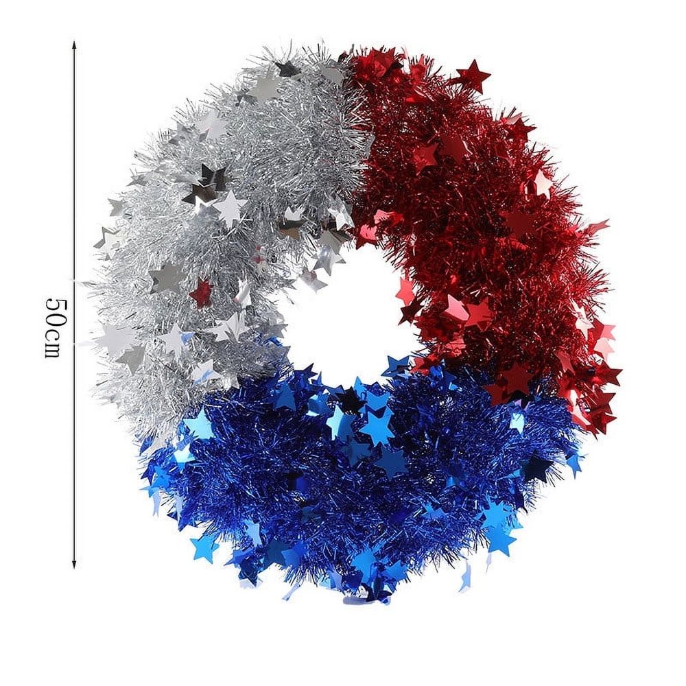 4th of July Wreath, 20 Inch Wreath with Red Blue White Shining Stars, Large Wreath Patriotic Decorations for Front Door, Memorial Day Independence Day Veterans Day Patriotic Decor