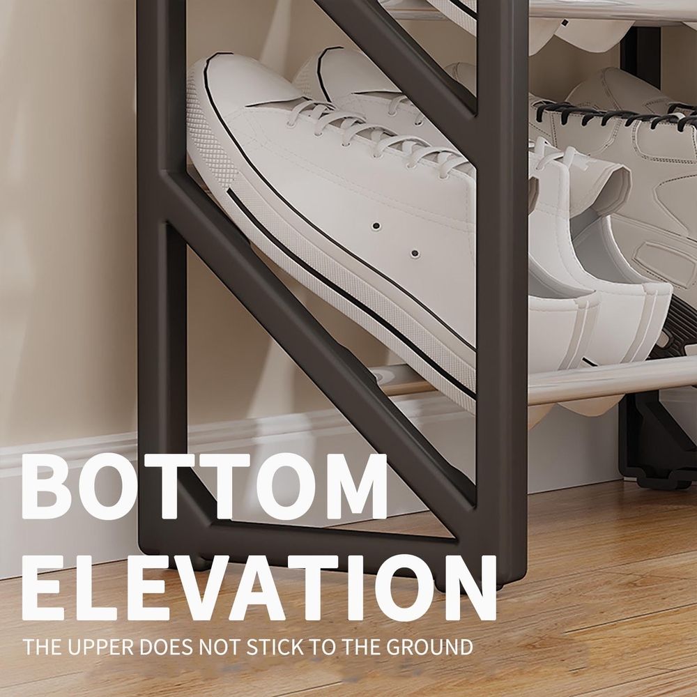 3-Tier Shoe Rack Storage, Stainless Steel Shoe Organizer Stand, Angled Stackable Shoe Rack Shelf up to 6 Pairs, Shoe Tower for High Heels Sneakers, Shoe Rack for Closet Entryway (Black)
