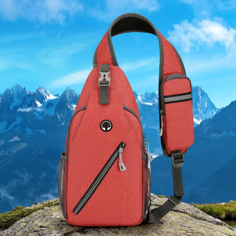 Sling Backpack, Small Sling Bag with Phone Holder on Strap, Hiking Daypack Chest Bag, Travel Shoulder Bags, Sling Backpack with Anti-theft Pocket, Red (A)