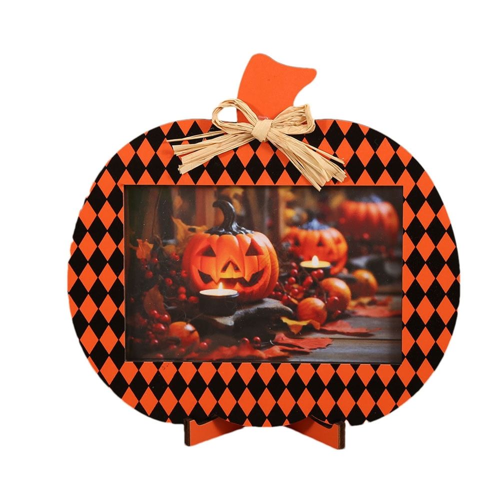 Halloween Pumpkin Picture Frames, Orange Black Pumpkin Shape Wooden Photo Frames, Natural Photo Frames, Ideal for Fall Party Home, Halloween Thanksgiving Decoration Supplies, Round (B)
