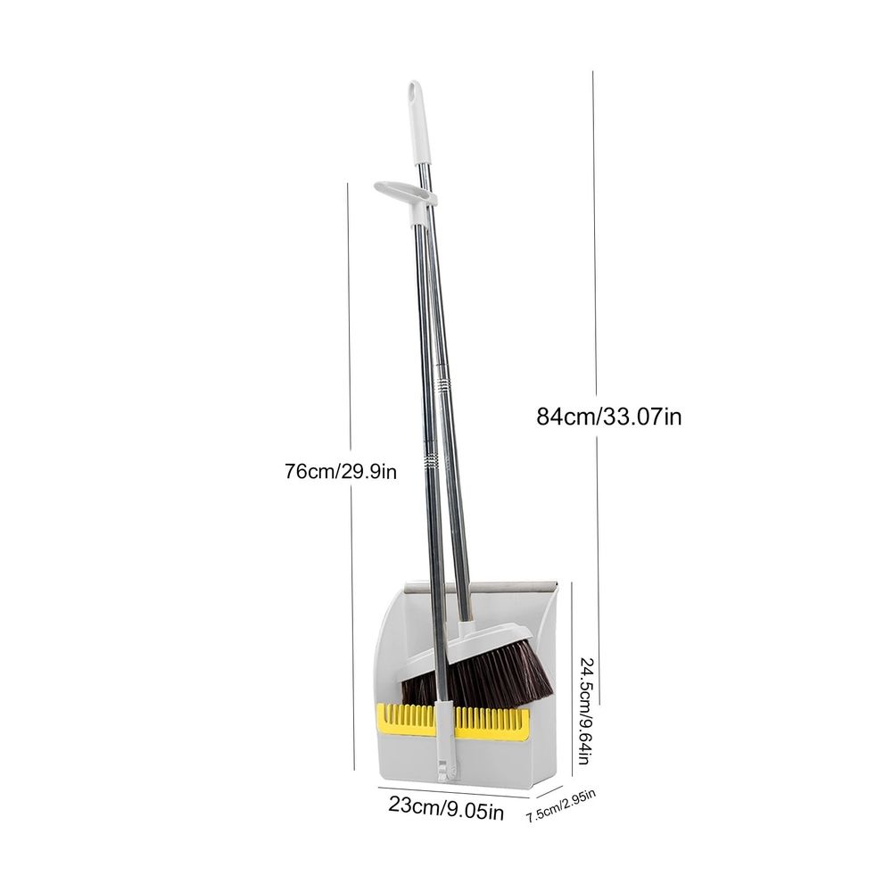 Broom and Dustpan Set, Upright Stand Up Broom and Dustpan Combo, Dustpan and Broom Set with 33 inch Long Handle, Ideal for Home Kitchen Room Office Lobby Floor Use, Easy Storage, White