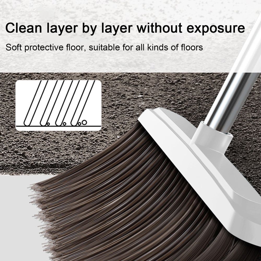 Broom and Dustpan Set, Upright Stand Up Broom and Dustpan Combo, Dustpan and Broom Set with 33 inch Long Handle, Ideal for Home Kitchen Room Office Lobby Floor Use, Easy Storage, White