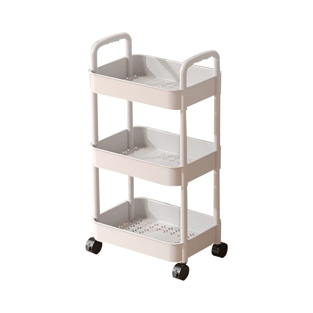 3-Tier Plastic Rolling Utility Cart with Handle, Multi-Functional Storage Trolley, Movable Storage Organizer with Lockable Wheels, Suitable for Office Living Room Bathroom Kitchen, White