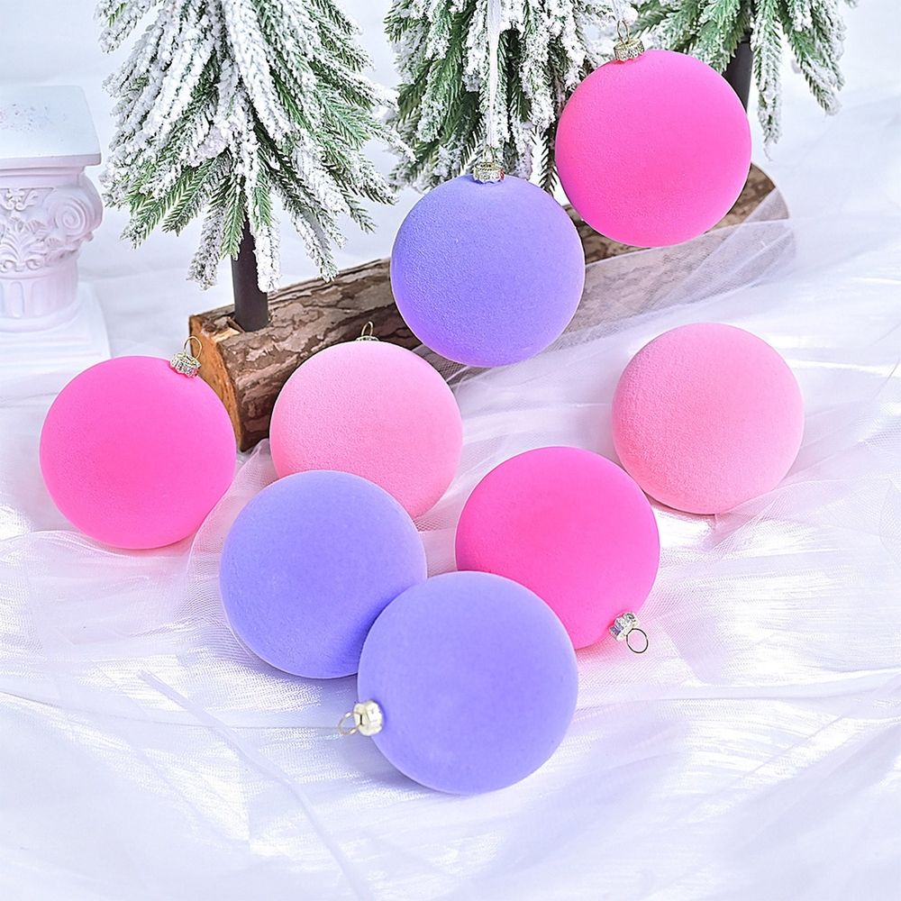 12ct Velvet Christmas Balls, Flocked Christmas Tree Ball Ornaments, Frosted Shatterproof Xmas Decorative Hanging Ornaments, 2.36 Inch, Perfect for Xmas Holiday Party, Pink-Hot Pink-Purple