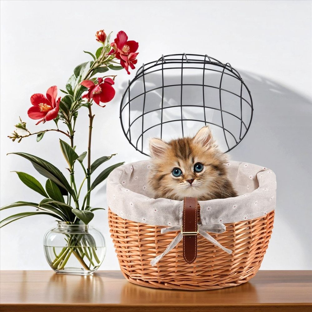 Cat Dog Bicycle Front Handlebar Basket Pets Seat Handwoven Wicker Road Bike Basket Pet Cat
