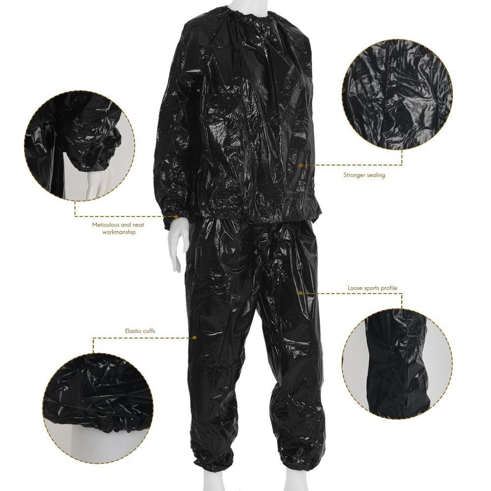 Heavy Duty Fitness Weight Loss Sweat Sauna Suit Exercise Gym Anti-Rip Black XXXL