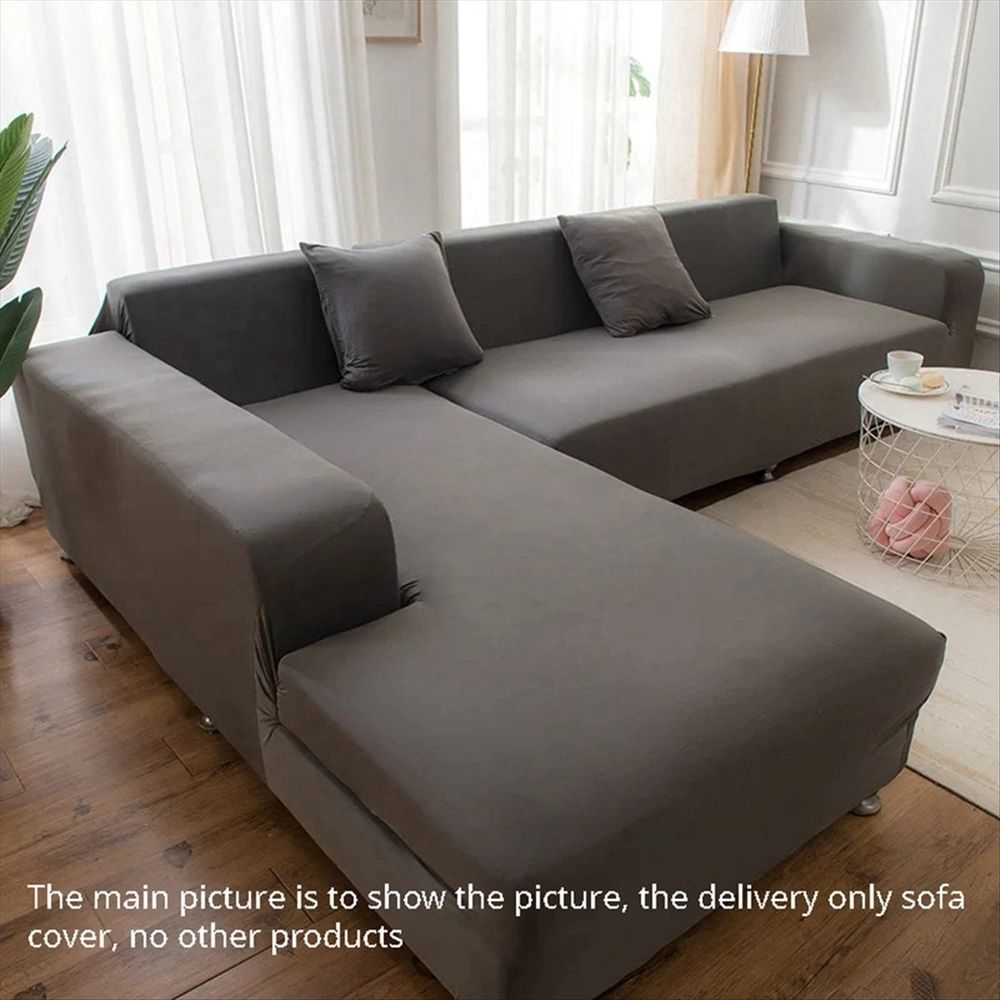 Sofa Cover for Corner L-Shaped Sectional Elastic Gray Pet Friendly Slipcover Armrest,3 Seater