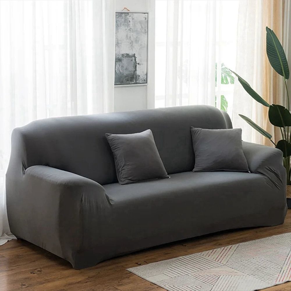 Sofa Cover for Corner L-Shaped Sectional Elastic Gray Pet Friendly Slipcover Armrest,3 Seater