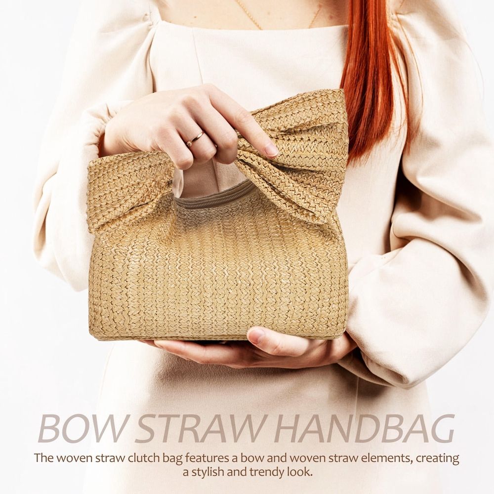 Multi-Functional Women's Straw Clutch Purse, Lightweight Khaki Handbag, Stylish and , 1 Set