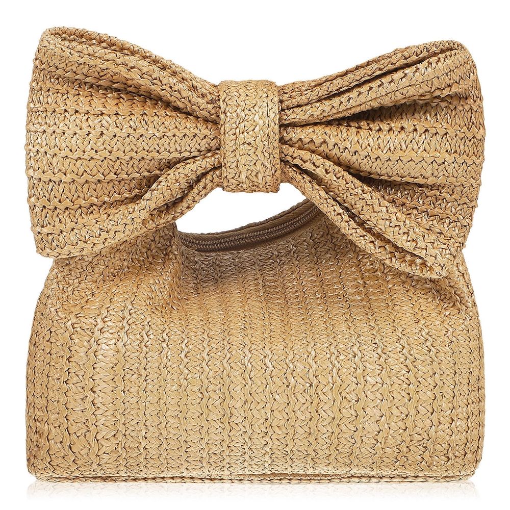 Multi-Functional Women's Straw Clutch Purse, Lightweight Khaki Handbag, Stylish and , 1 Set