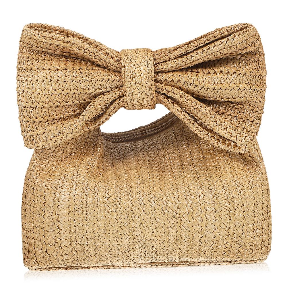 Multi-Functional Women's Straw Clutch Purse, Lightweight Khaki Handbag, Stylish and , 1 Set