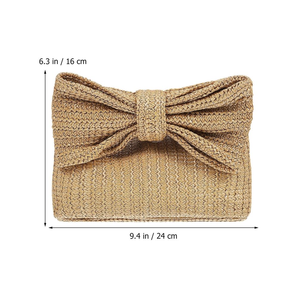 Multi-Functional Women's Straw Clutch Purse, Lightweight Khaki Handbag, Stylish and , 1 Set