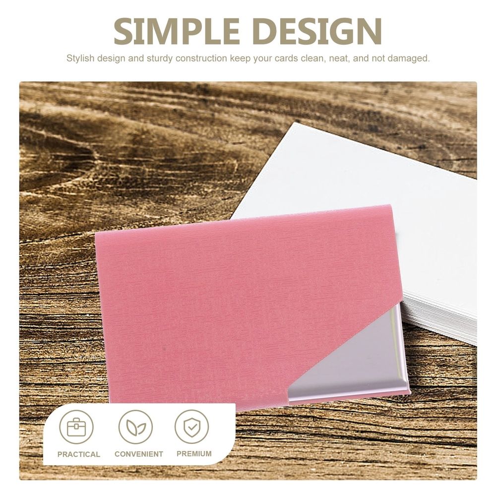 Business Card Holder Metal Card Case Aluminum Alloy for Office Desk Pink