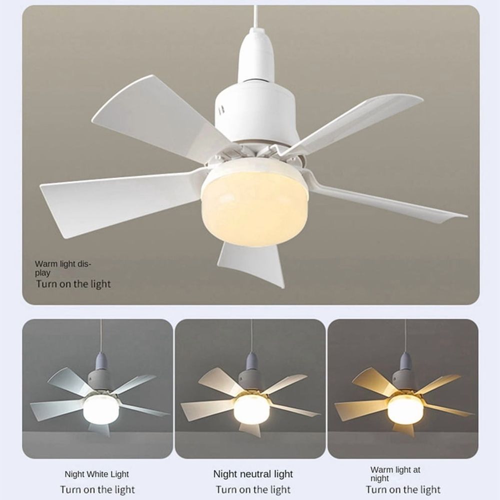 2X Socket Fan Light with Remote, Ceiling Fan with 3-Speeds, Dimmable LED, E27 Base, Cordless Light Socket Fan