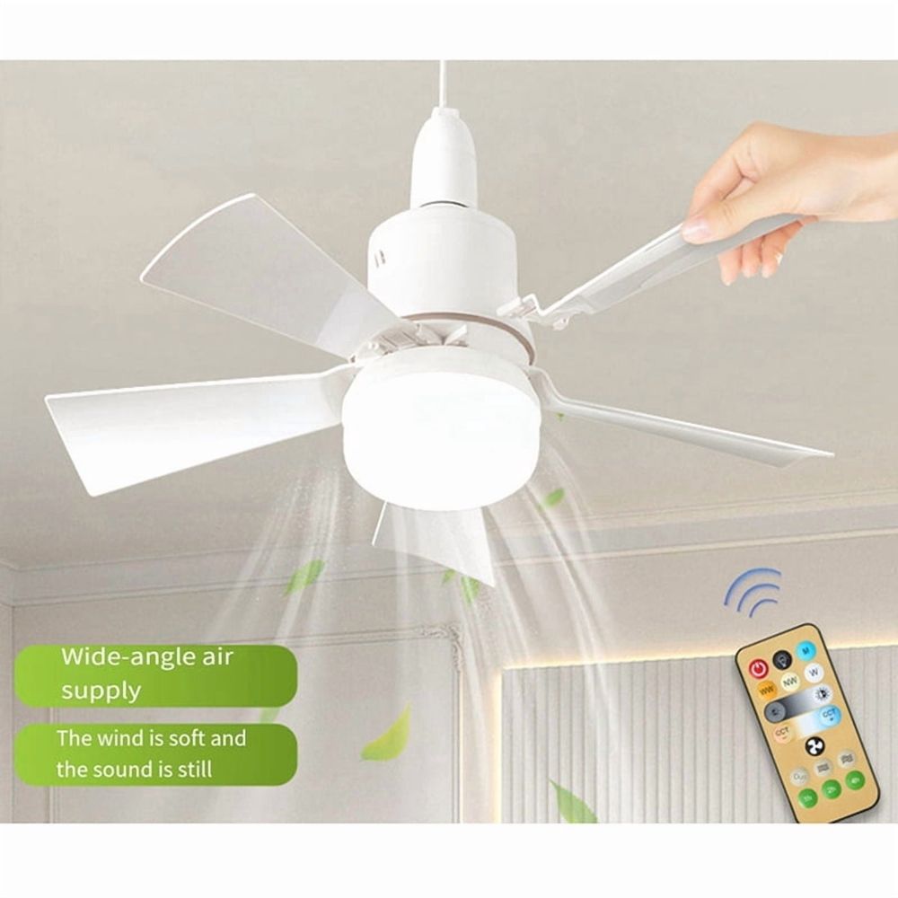2X Socket Fan Light with Remote, Ceiling Fan with 3-Speeds, Dimmable LED, E27 Base, Cordless Light Socket Fan