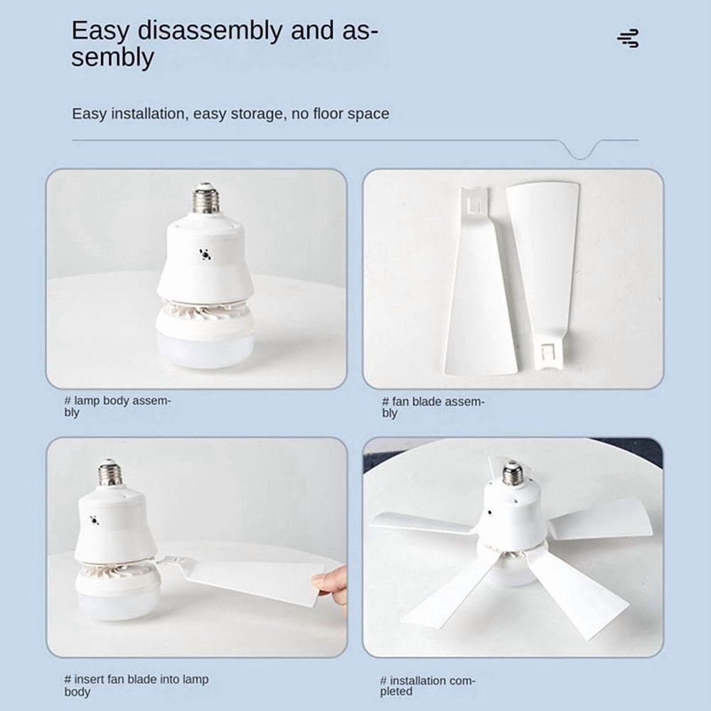 2X Socket Fan Light with Remote, Ceiling Fan with 3-Speeds, Dimmable LED, E27 Base, Cordless Light Socket Fan