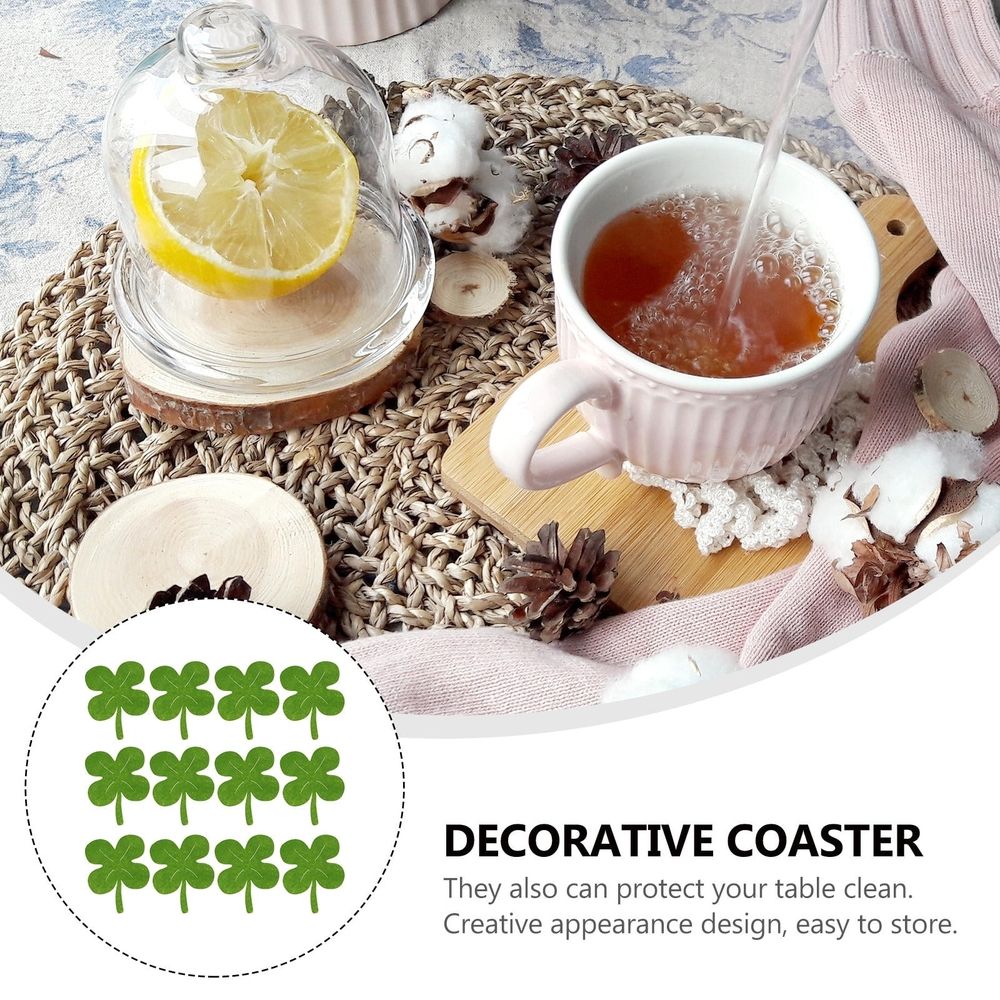 Clover Coasters Green Cloth for Home Table Decorations 12Pcs