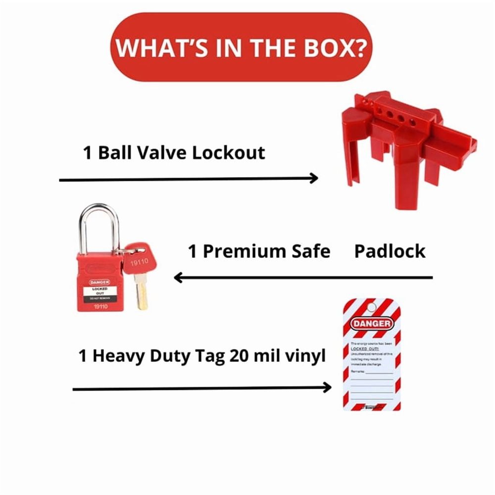 2X Ball Valve Lockout with Padlock for 1/2in-2-1/2in Outside Diameter Pipe - Design Prevents Accidental Activation