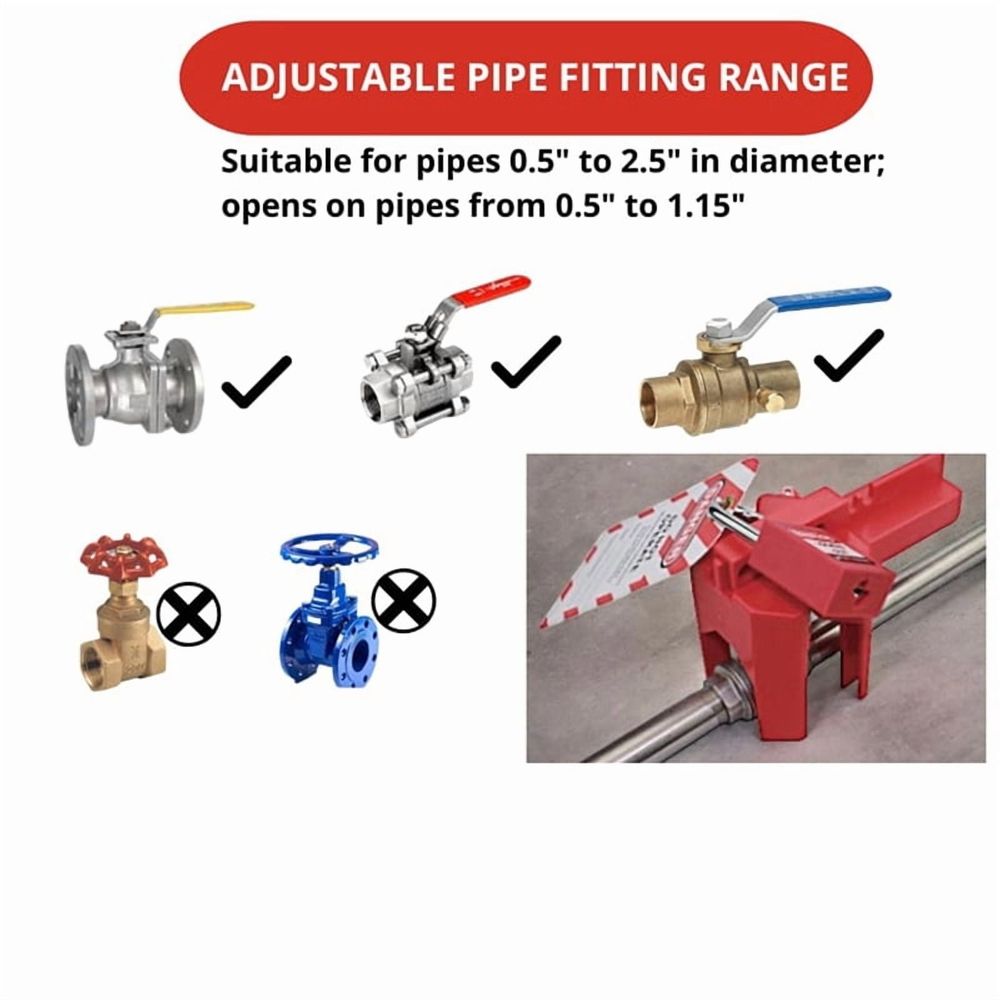 2X Ball Valve Lockout with Padlock for 1/2in-2-1/2in Outside Diameter Pipe - Design Prevents Accidental Activation