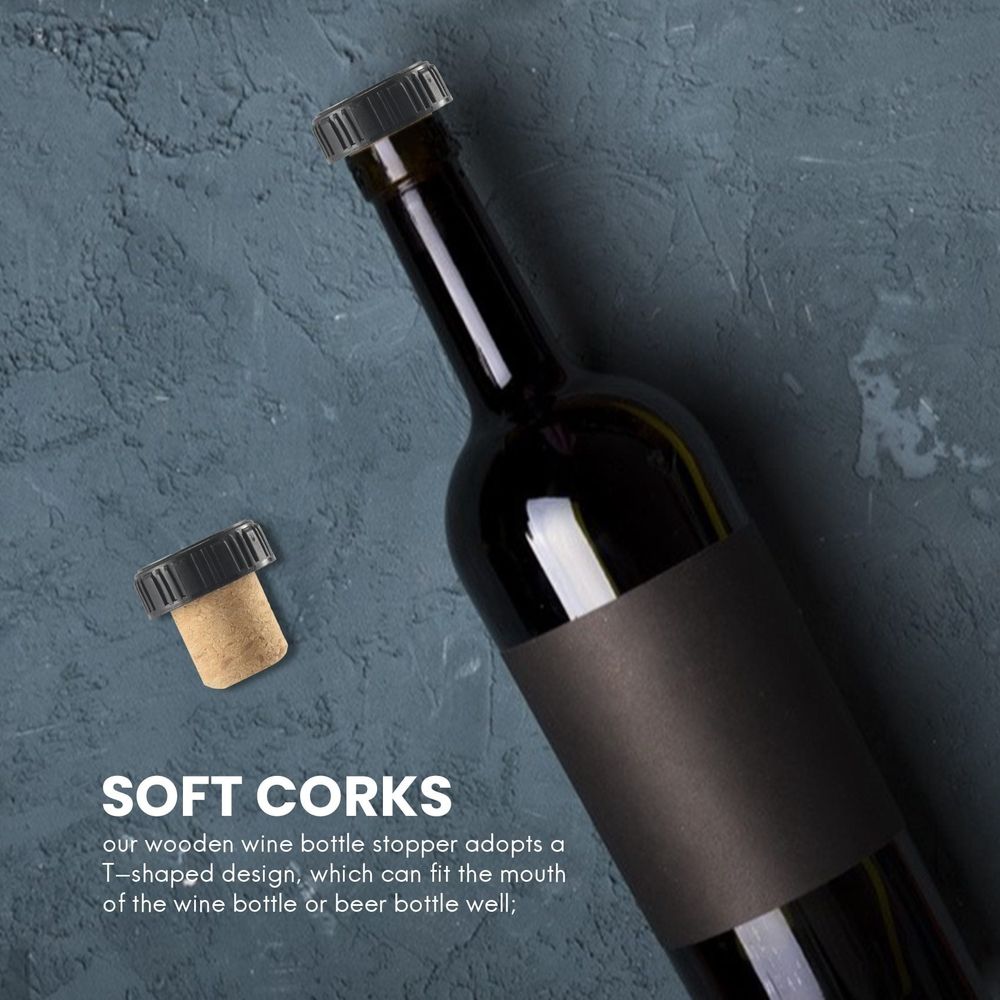 24 Pieces Cork Plugs Cork Stoppers Tasting Corks T-Shape Wine Corks with Top Wooden Wine Bottle 1628