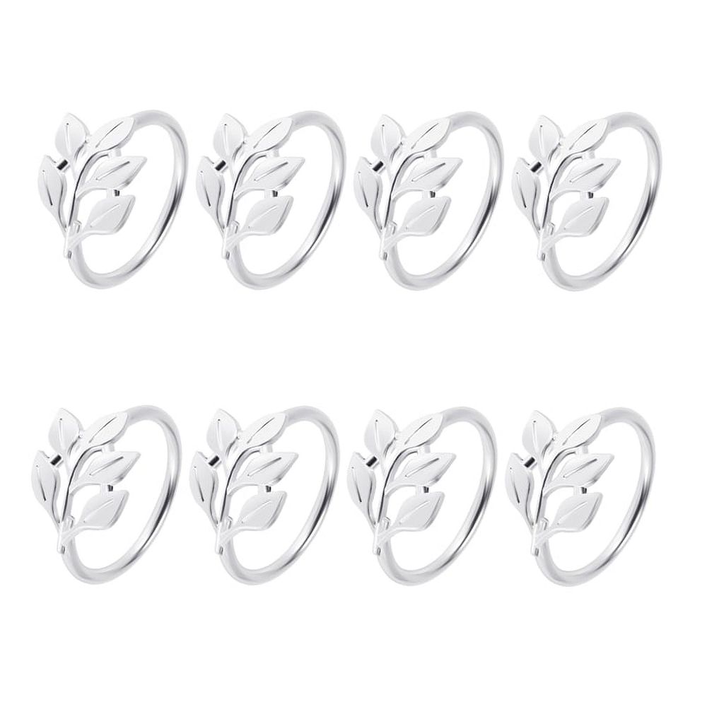 8PCS Leaf Napkin Rings Metal Silver Napkin Holder Table Napkin Rings for Dinning Table Parties Everyday