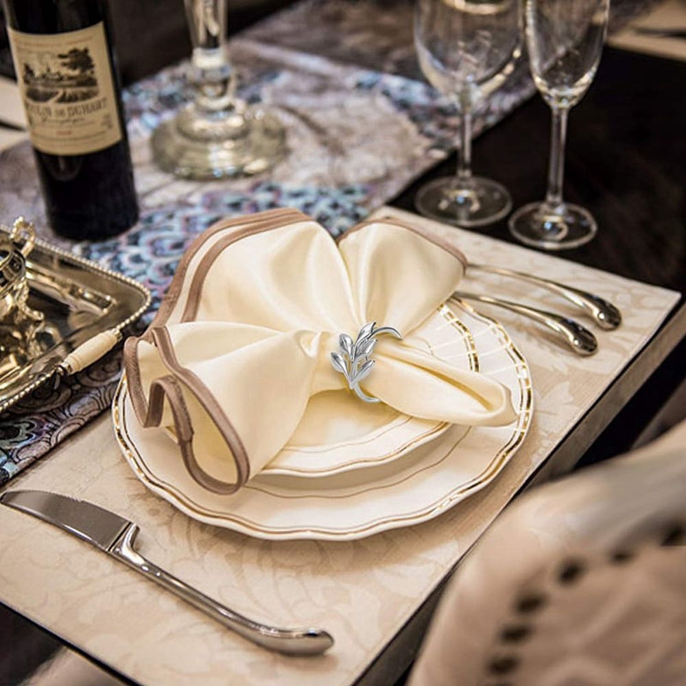 8PCS Leaf Napkin Rings Metal Silver Napkin Holder Table Napkin Rings for Dinning Table Parties Everyday