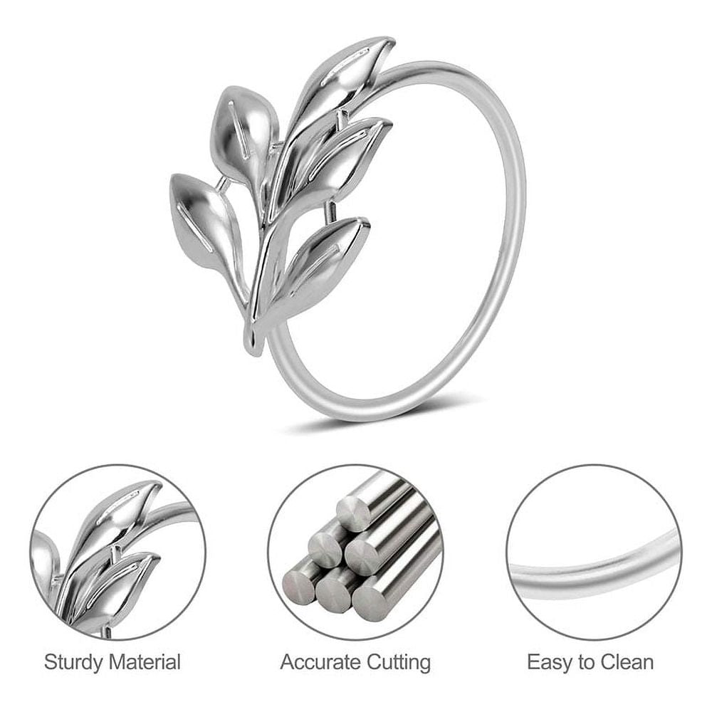8PCS Leaf Napkin Rings Metal Silver Napkin Holder Table Napkin Rings for Dinning Table Parties Everyday