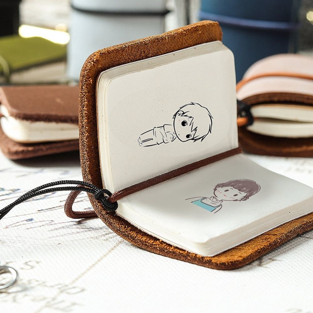 Small Leather Notebook 1.25x1.88Inch Pocket Journal Notepads Refillable Notebook 60 Pages Unlined for Writing Sketching