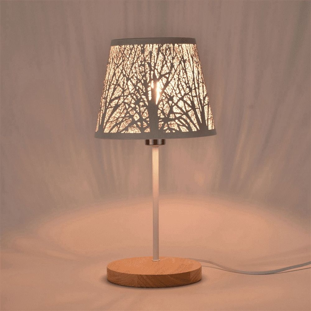 Small Lamp Shade Clip on Bulb, Metal Lampshade with Pattern of Trees for Table Chandelier Wall Lamp White