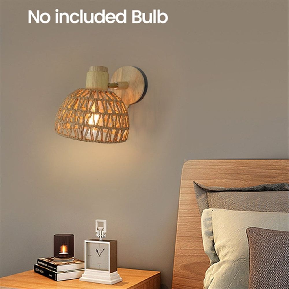 Rattan Wall Sconces Retro Japanese Style Bedside Wall Lamp for Bedroom Living Room Wall Light Zipper Lights US Plug