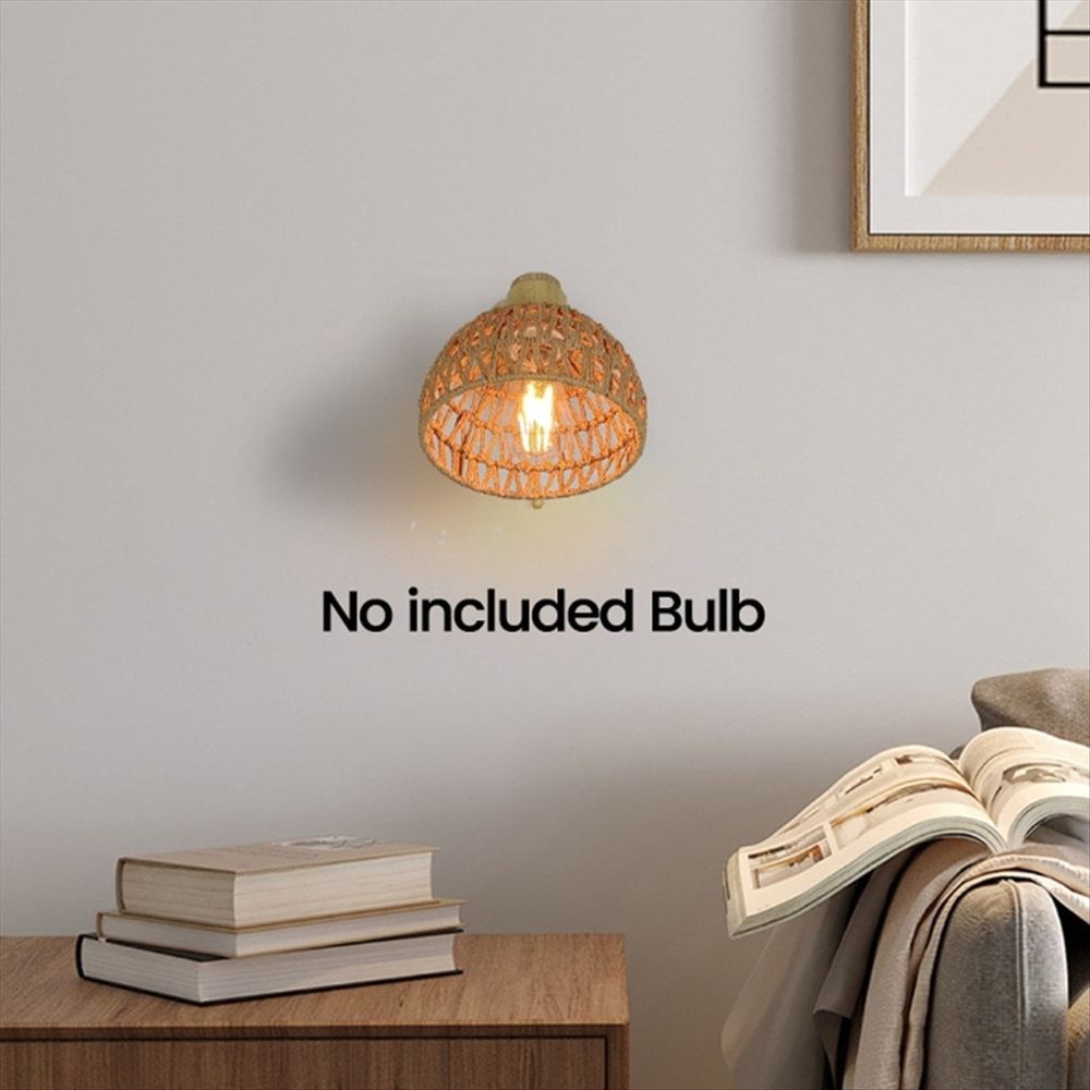Rattan Wall Sconces Retro Japanese Style Bedside Wall Lamp for Bedroom Living Room Wall Light Zipper Lights US Plug