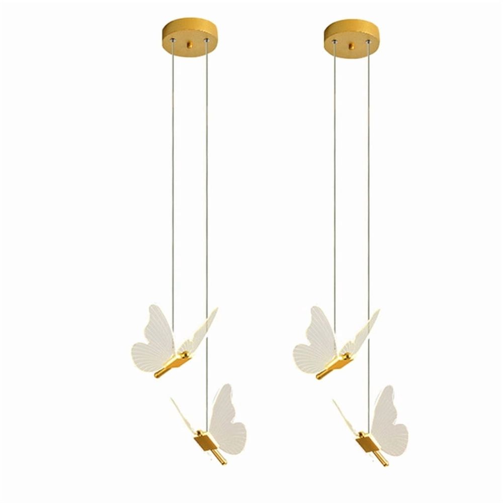 2X Butterfly LED Pendant Lights Nordic Golden Bedside Chandelier Lighting for Living Room Bedroom Bedside Lamp B