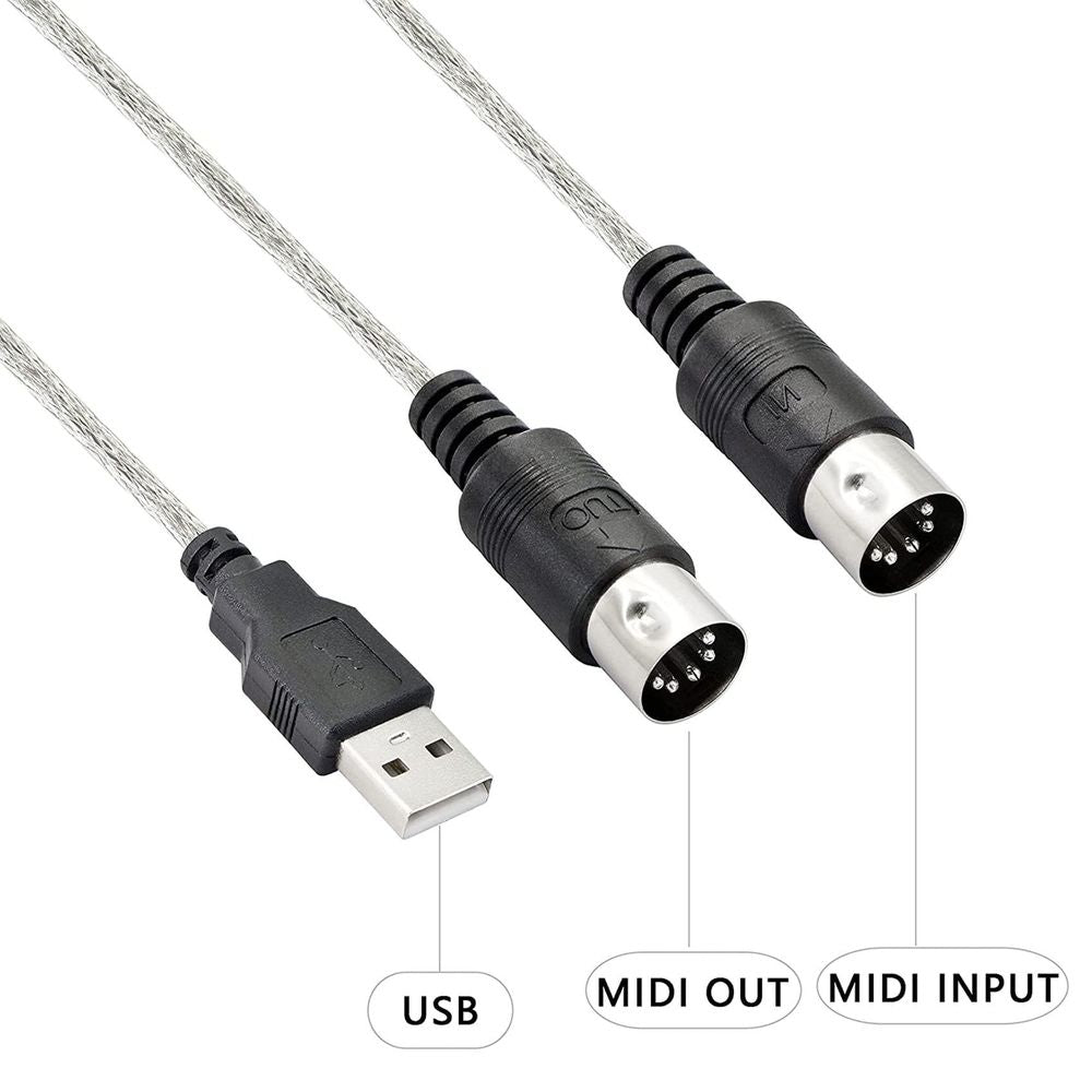 USB Cable Adapter, USB Type A Male to Din 5 Pin in-Out Cable Interface with LED Indicator for Music Keyboard