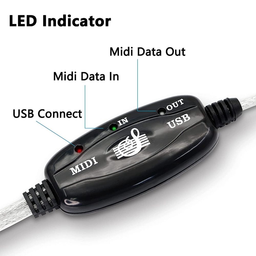 USB Cable Adapter, USB Type A Male to Din 5 Pin in-Out Cable Interface with LED Indicator for Music Keyboard