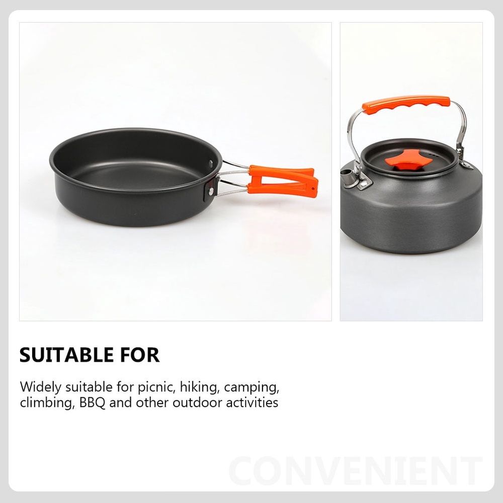 Portable Black Aluminum Camping Cookware Set with Pot, Pan, and Kettle for Outdoor Hiking and Travel