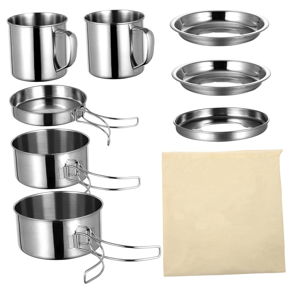 8-Piece Portable Pan Cooking Tool Set with Foldable Lightweight Handles for Outdoor Camping and Backpacking