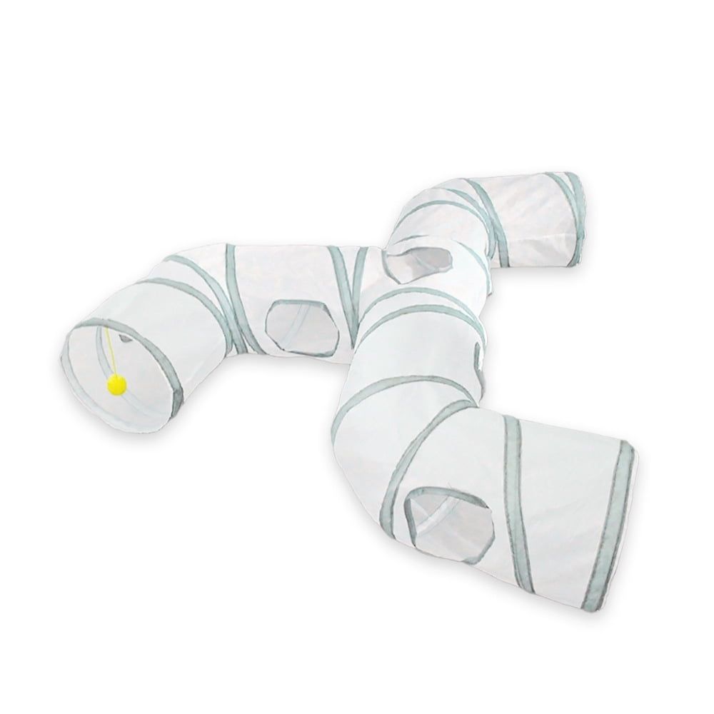 Gray Faucet Shaped Pet Tunnel Toy Collapsible Play Channel with Interactive Design for Cats Chinchillas and Ferrets Foldable Indoor Activity Exercise Tube Center Gear - White