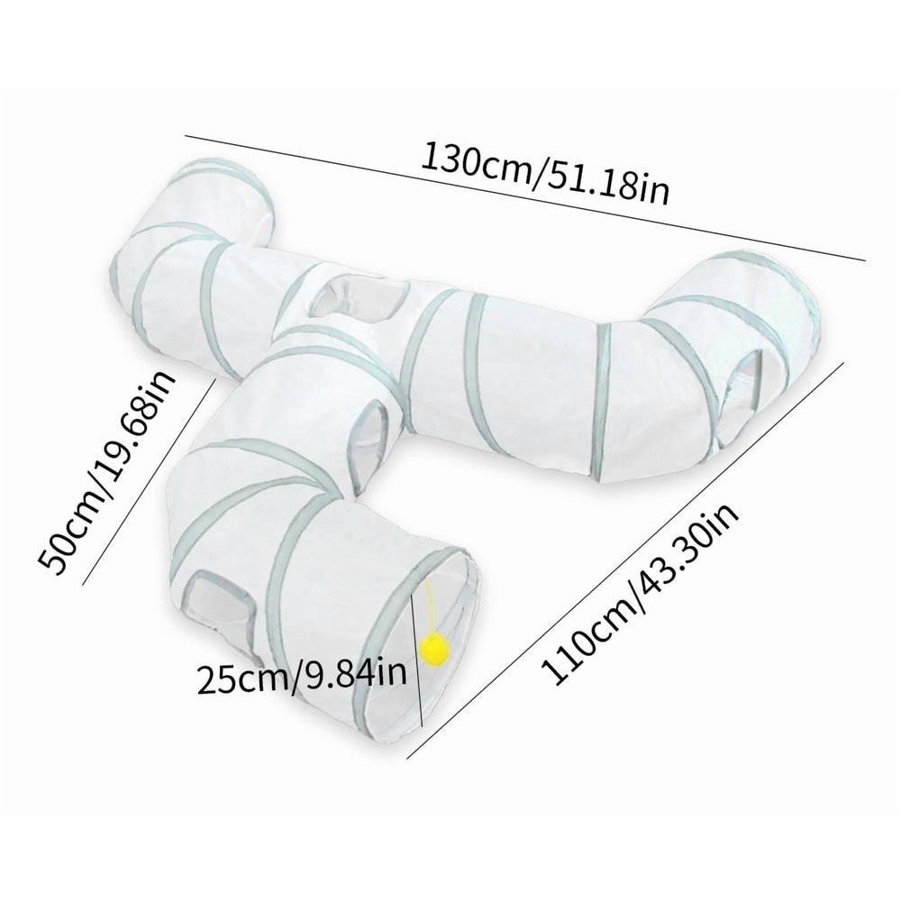 Gray Faucet Shaped Pet Tunnel Toy Collapsible Play Channel with Interactive Design for Cats Chinchillas and Ferrets Foldable Indoor Activity Exercise Tube Center Gear - White