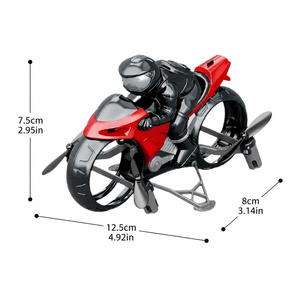 Remote Control Flying Motorcycle Drone 4-Axis Stunt Vehicle Model with 360 Degree Tumbling and Rolling Action Plastic Rechargeable with Spare Blades and USB Cable